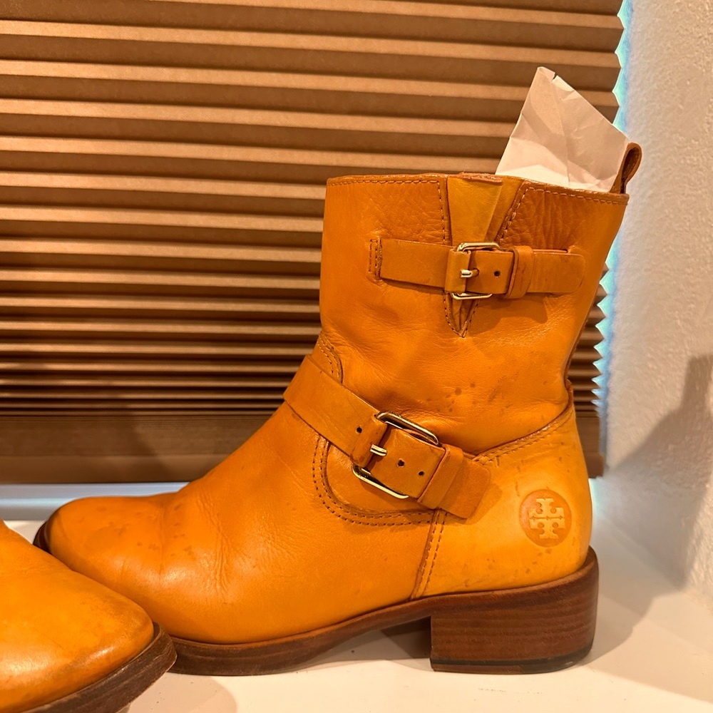Tory Burch Chrystie buckle leather booties! Super cute..